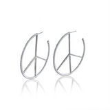 Peace Sign Pave Diamond Hoop Earrings - 60mm