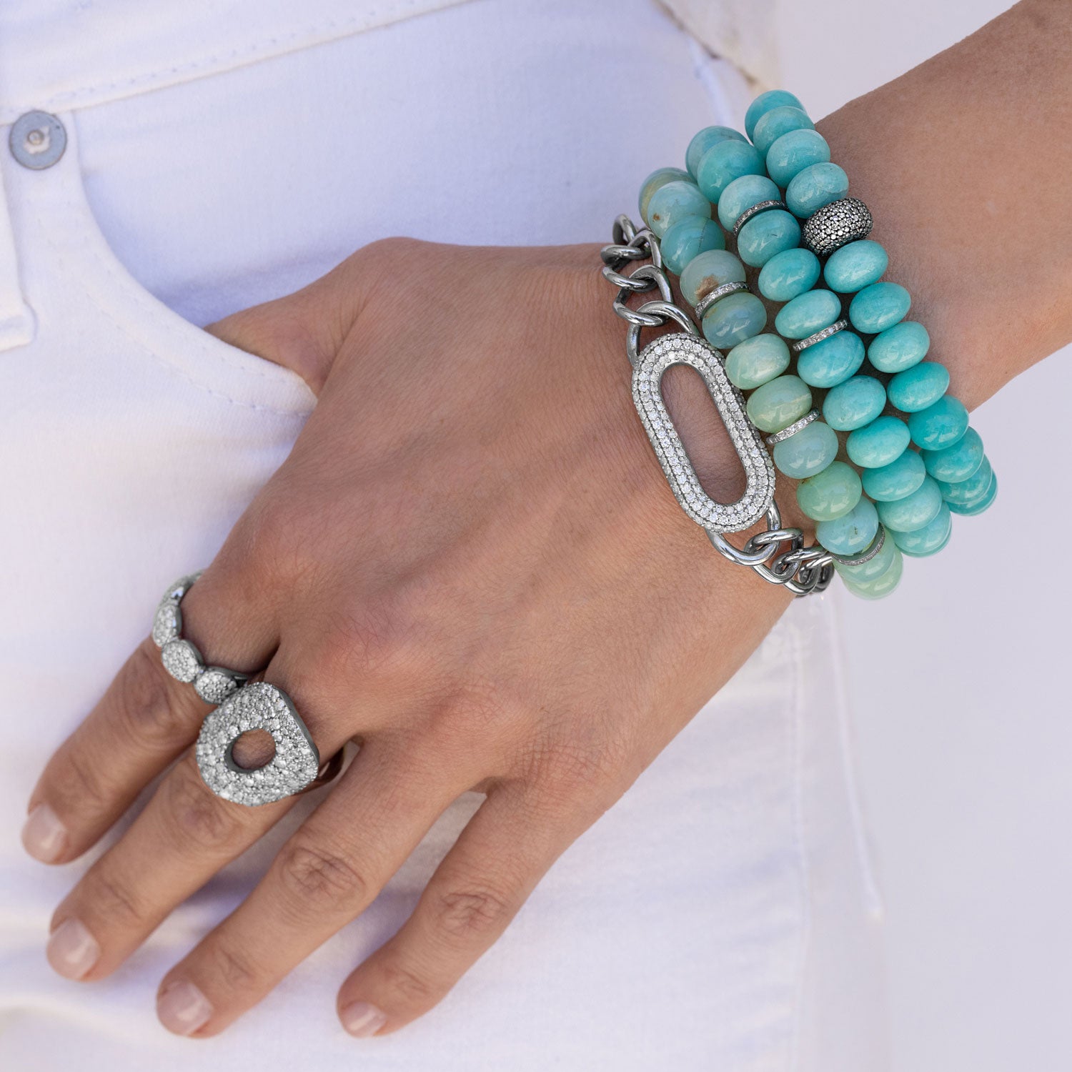 Buy the Blue Czech Beaded Bracelet with Blue Tassel | JaeBee Jewelry