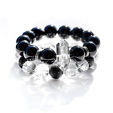 Crystal Quartz Bracelet with 3 Pave Black Diamond Balls - 12mm