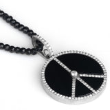 Black Onyx & Diamond Peace Sign Pendant on Spinel Necklace - 34"