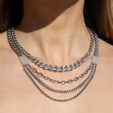Multi Chain Sterling Silver Necklace with Diamond Stations-18"