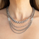Multi Chain Sterling Silver Necklace with Diamond Stations-18"