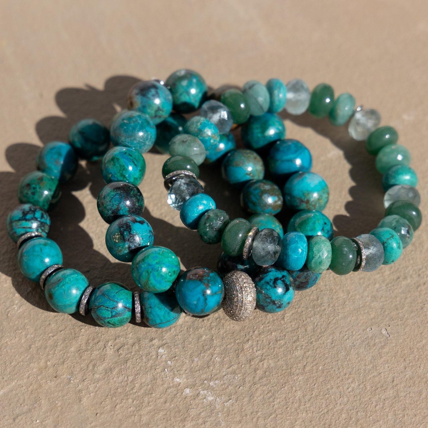 Gemstone Bracelet: Chrysocolla- 12mm Beads