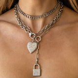 Diamond Cobblestone Heart on Chunky Chain Necklace