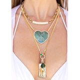 14K Emerald Diamond Heart Curb Chain Necklace - 18"