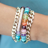 Rainbow Gemstone Mix Faceted Bracelet with 14K Gold Pave Diamond Bar - 8mm
