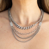 Tapered Cuban Link Chain Necklace with Pave Diamonds - 17"