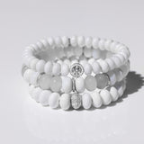Cuties Icon Bracelet - White Agate with Diamond Peace Sign Bead