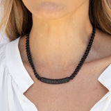 Jet Black Short Curb Chain Necklace with Black Diamond Roll Bar