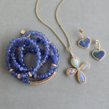 Purple Boulder Opal Heart Earrings in 14k Gold and Diamond Setting "One of a Kind"