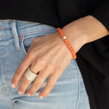 Orange Coral Bead Bracelet with 14K Gold Pave Diamond Ball