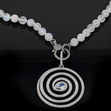 Diamond Open Waveform Spiral Moonstone Pendant on Rainbow Moonstone Necklace - 36"