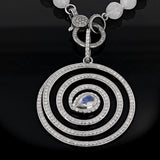 Diamond Open Waveform Spiral Moonstone Pendant on Rainbow Moonstone Necklace - 36"
